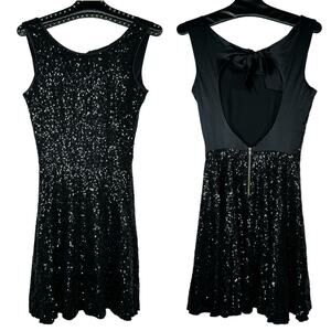 Maria Bianca Nero Black Stretch Sequin Circle Mini Dress Small NWT